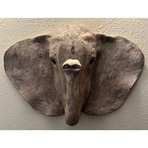 Vtg Gray Elephant Head Realistic Concrete Wall Art Hanging Sculpture LARGE OOAK